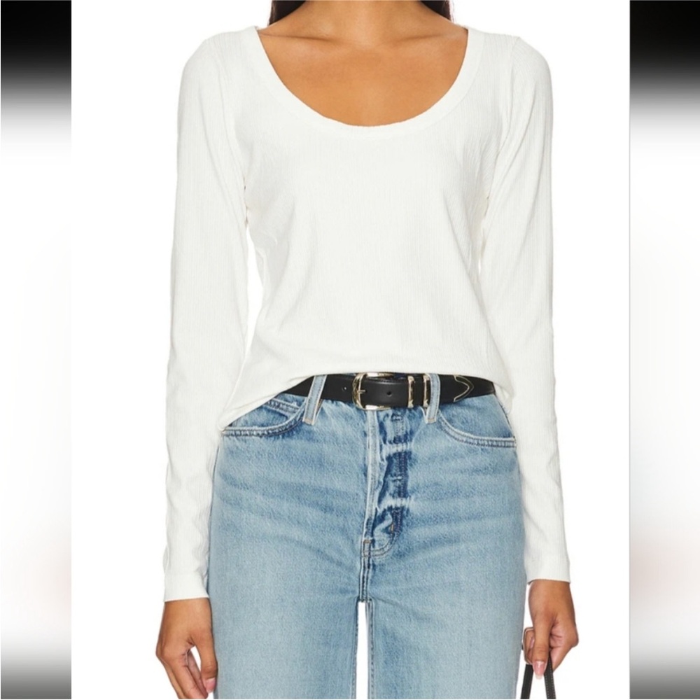 SPANX Stretch Rib Scoop Neck Long Sleeve Tee Powder White